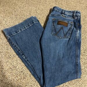 Wrangler Classic Blue Jeans with Brown Stitching